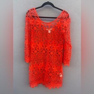 H&M Bright Red Crochet Lace Blouse